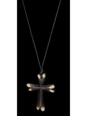 Wood Look Cross Necklace Adjustable Black Brown Rustic Medieval Religious
